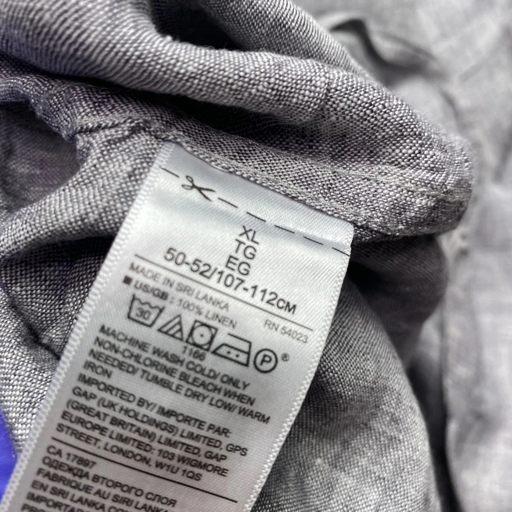 Banana Republic Shirt Camden Standard Fit Mens XL Grey 100% Linen Long Sleeve